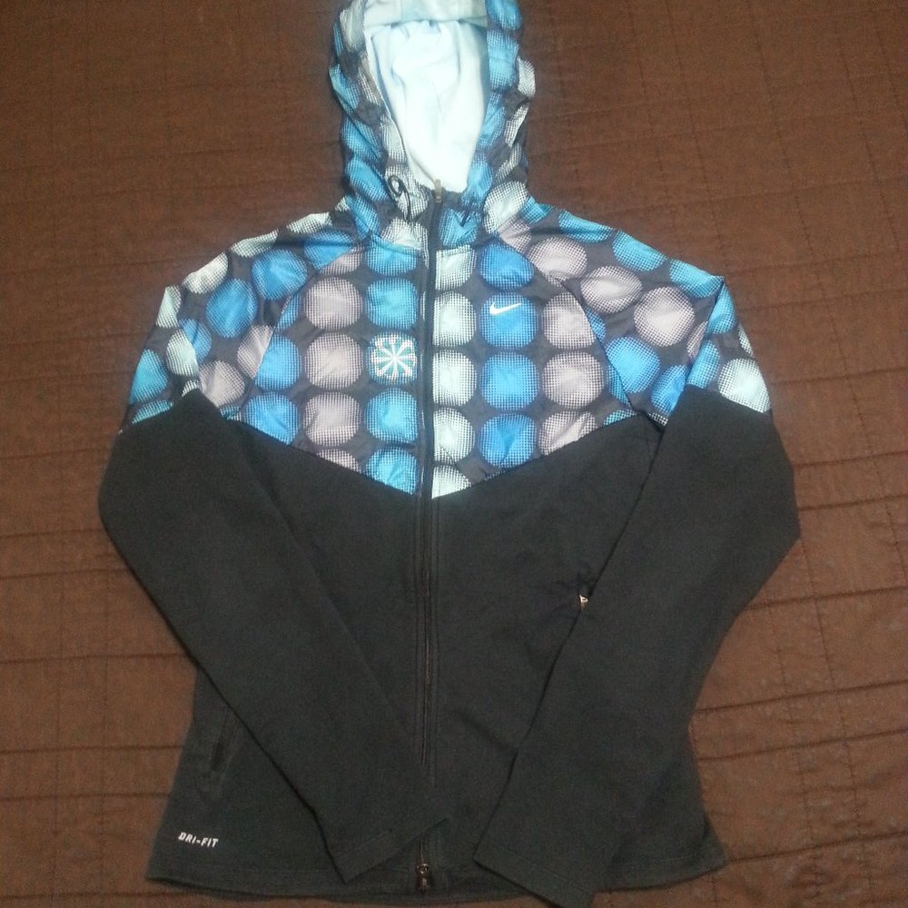 Nike Jacket Windrbreaker  Running Dri Fit Hooded Women's Small Black Blue